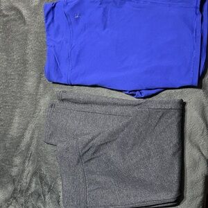 Blue  Athletic Shorts and gray capris